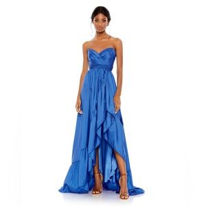 Macduggal - Sapphire Asymmetrical Strapless Ruffle Gown - size 8
